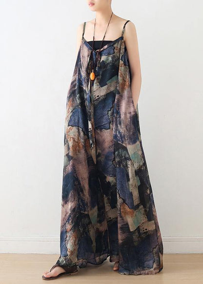 Blue Suspender Print Summer New Oversized Wide Leg Pants