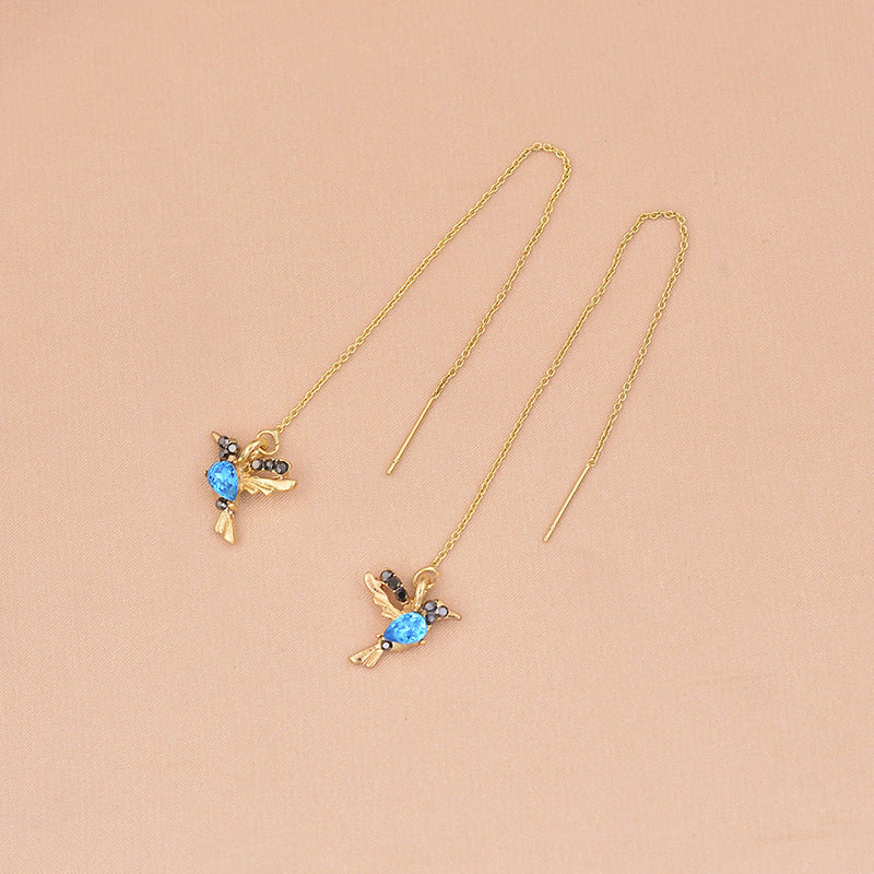 Blue Crystal Bird Earrings
