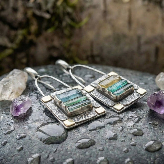 Blue Green Crystal Earrings