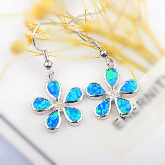 Blue Opal Flower Earrings