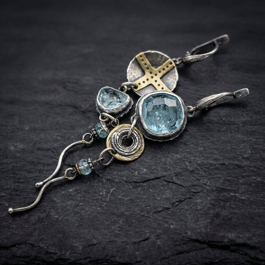Blue Stone Cross Earrings