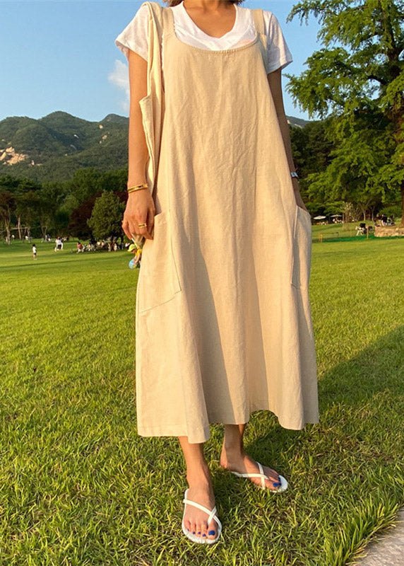 Apricot U Neck Slim Maxi Dress Summer