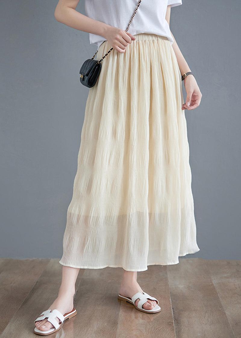 Beige High Waist Draping Cotton Pleated Skirts Summer