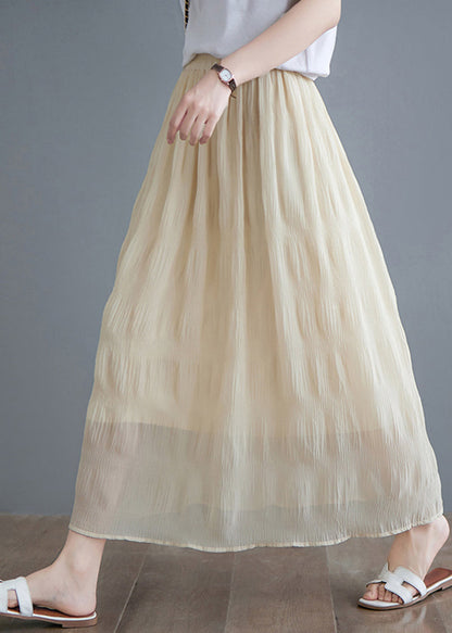 Beige High Waist Draping Cotton Pleated Skirts Summer