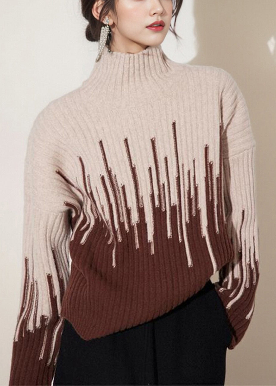 Beige Turtleneck Thick Knit Sweater Spring