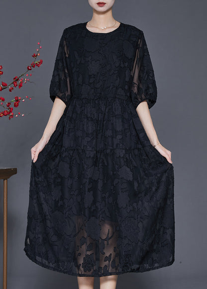 Black Jacquard Chiffon Robe Dresses Summer