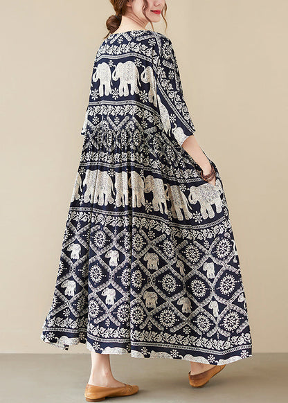 Black Oversized Print Cotton Dresses Summer