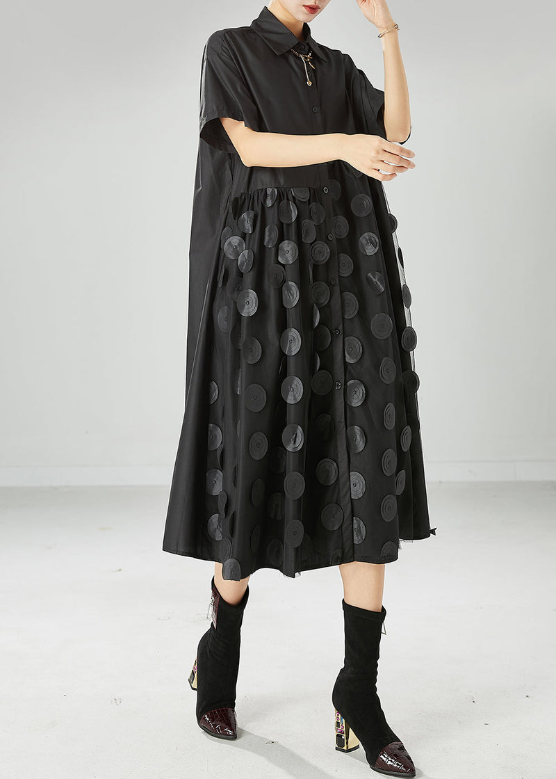 Black Peter Pan Collar Tulle Patchwork Cotton Maxi Dresses Summer
