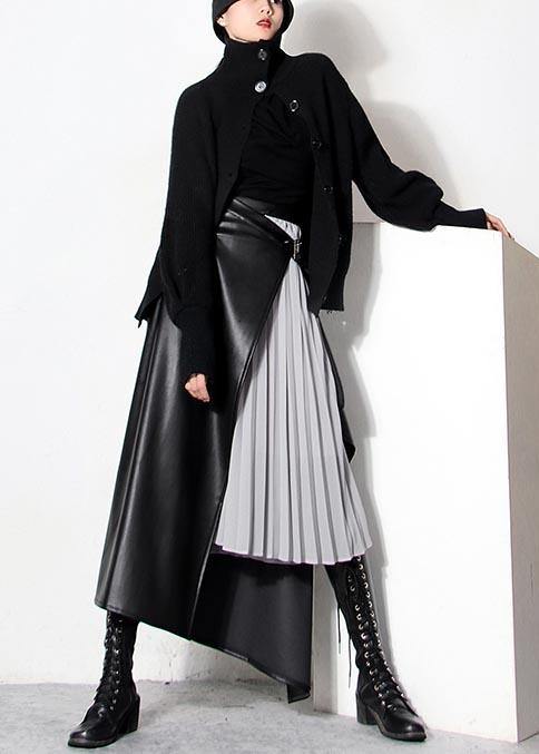 Black Asymmetrical Design Patchwork Skirts Spring