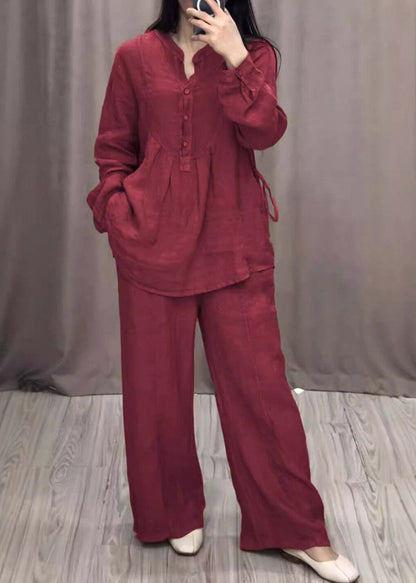 Blue O-neck Shirts and Wide Leg Pants Two Pieces Set Spring