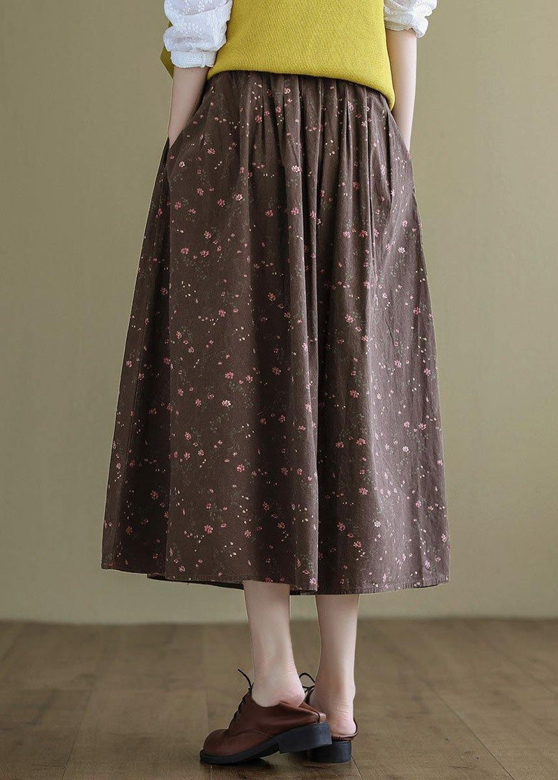 Chocolate Loose a Line Summer Pockets Linen Skirts