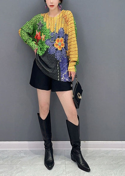 Colorblock Oversized Print Knit Sweater Tops Spring