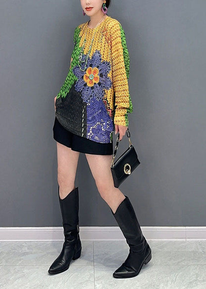 Colorblock Oversized Print Knit Sweater Tops Spring