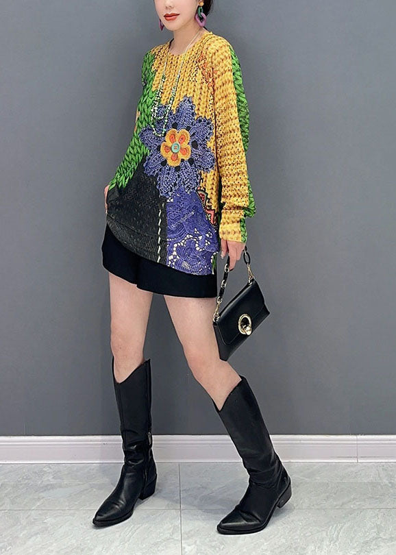 Colorblock Oversized Print Knit Sweater Tops Spring