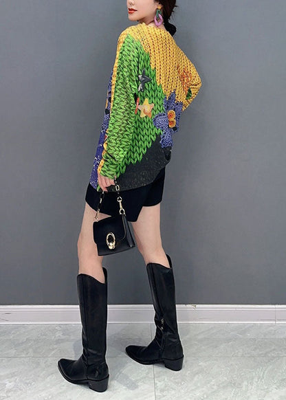 Colorblock Oversized Print Knit Sweater Tops Spring
