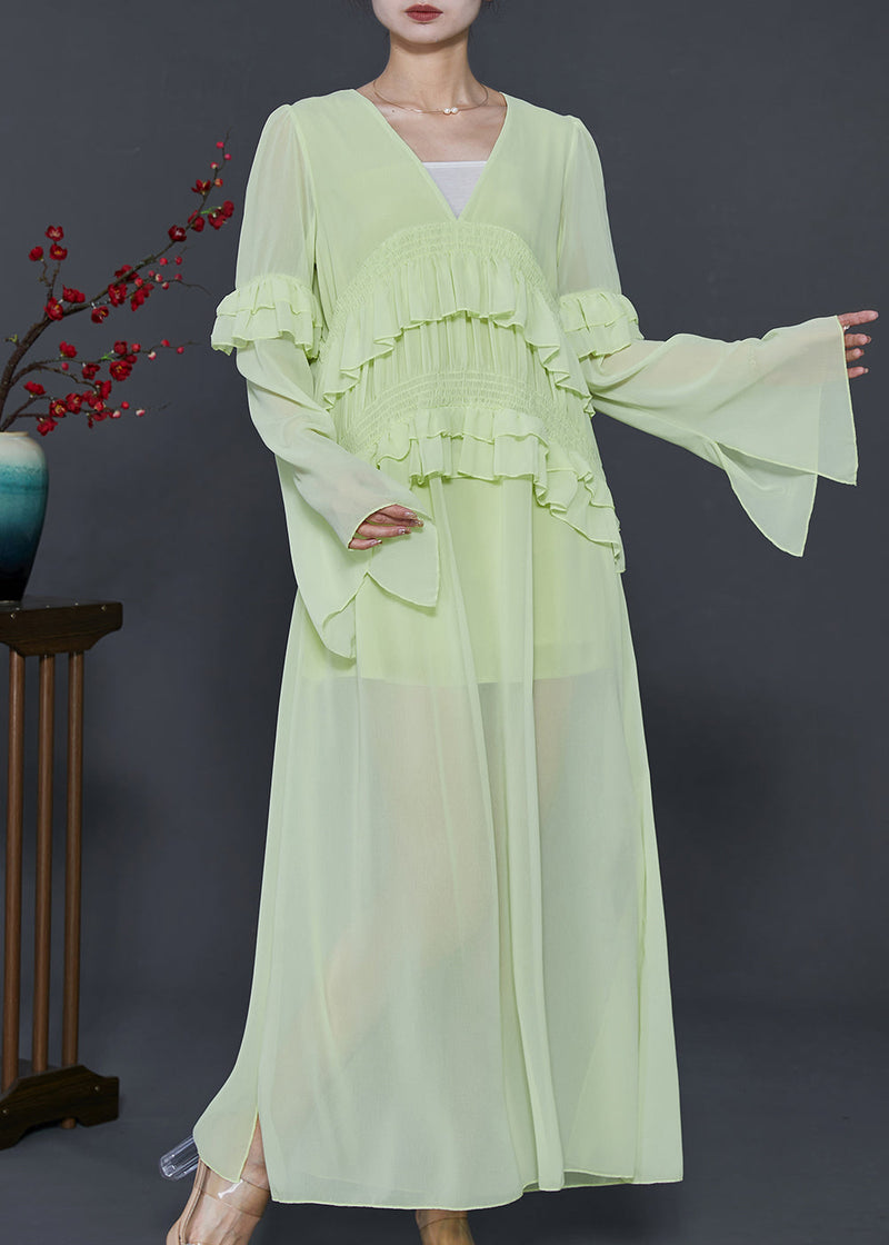 Fluorescent Green Ruffled Chiffon Beach Dresses Summer