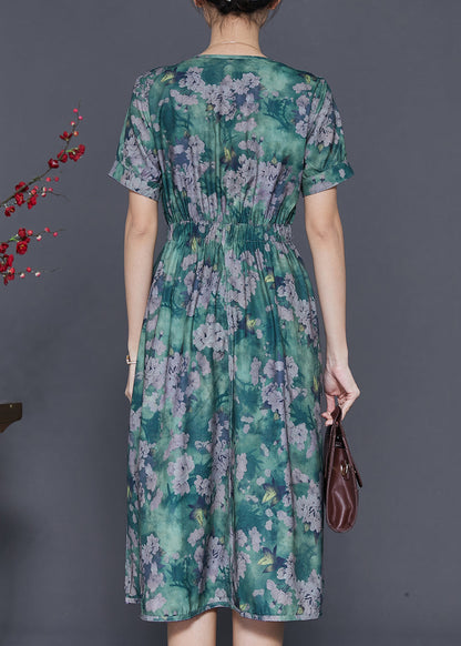 Green Cinched Print Cotton Dress Summer