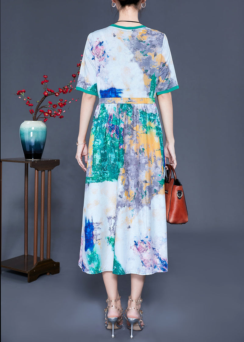 Green Cinched Tie Dye Silk Dress Summer