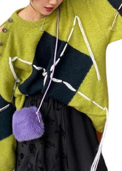 Green Cold Shoulder Button Knit Top Winter