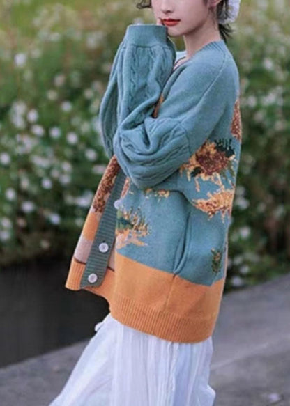 Green Button Cotton Knit Sweaters Coats Fall