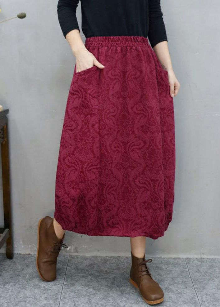 Green Pockets Jacquard Cotton Skirts Winter