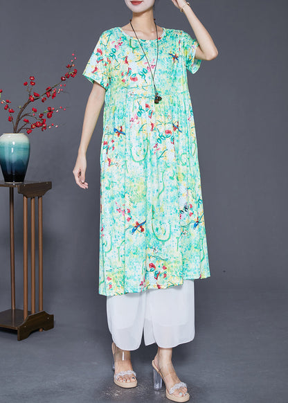 Green Print Exra Large Hem Cotton Dress Summer