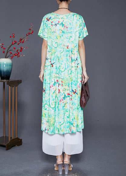 Green Print Exra Large Hem Cotton Dress Summer
