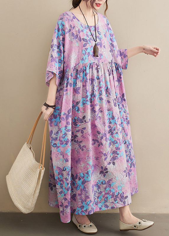 Light Purple Oversized Print Cotton Holiday Dress Summer