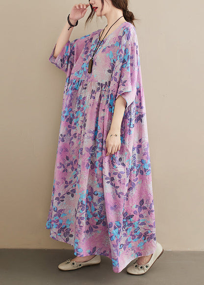 Light Purple Oversized Print Cotton Holiday Dress Summer