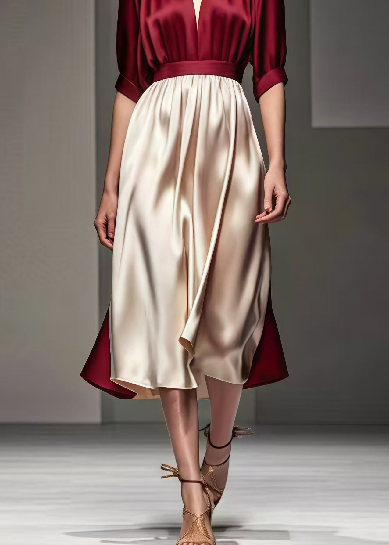 Mulberry Cinched Patchwork Silk Long Dress Summer