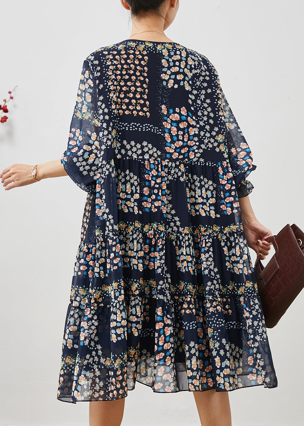 Navy Oversized Print Chiffon Mid Dress Summer