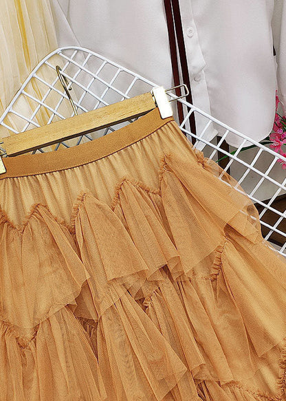 Orange Elastic Waist Exra Large Hem Tulle Skirt Summer