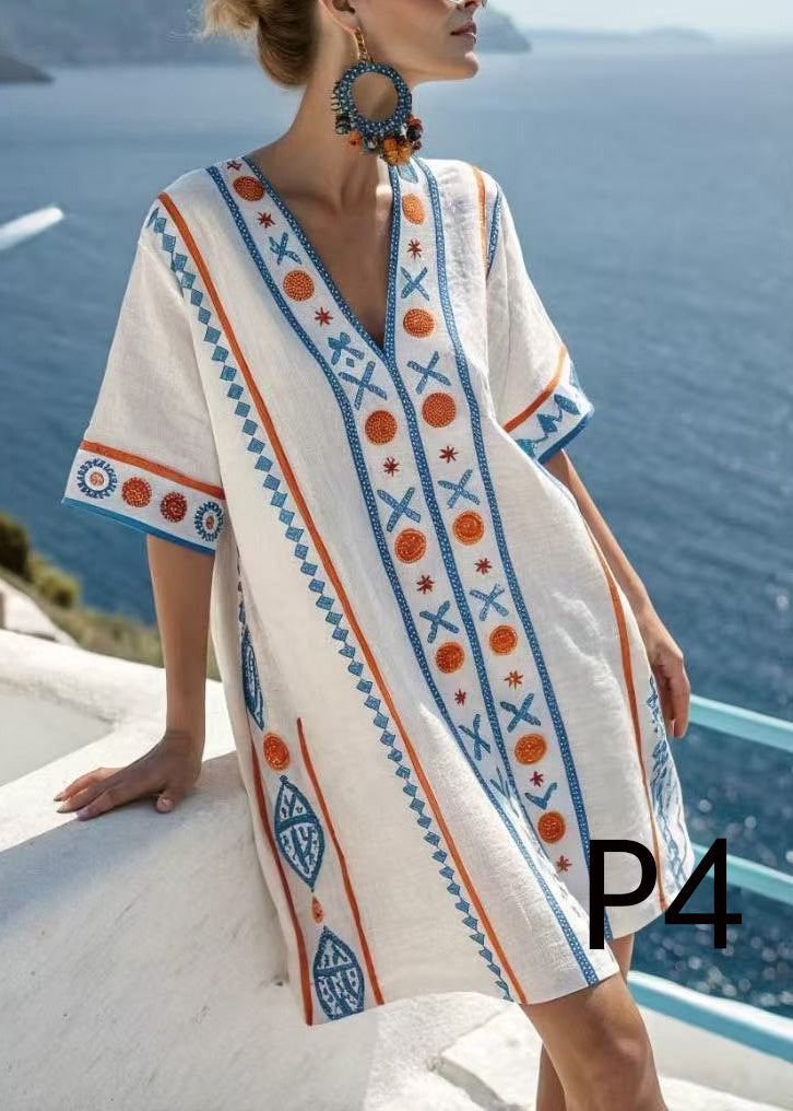 Oversized Print Cotton Beach Dress Summer