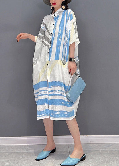 Peter Pan Collar Striped Patchwork Button Pockets Dress Half Sleeve