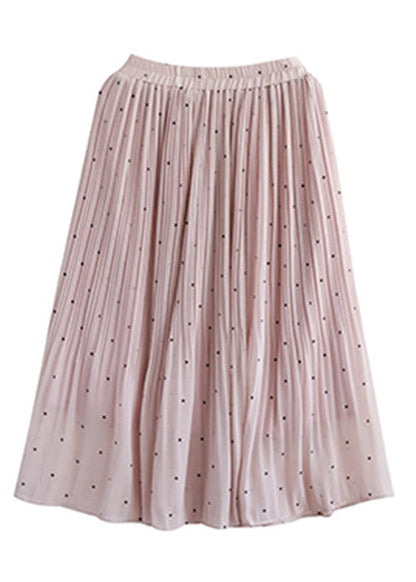 Pink Elastic Waist Dot Print Chiffon Skirts Summer