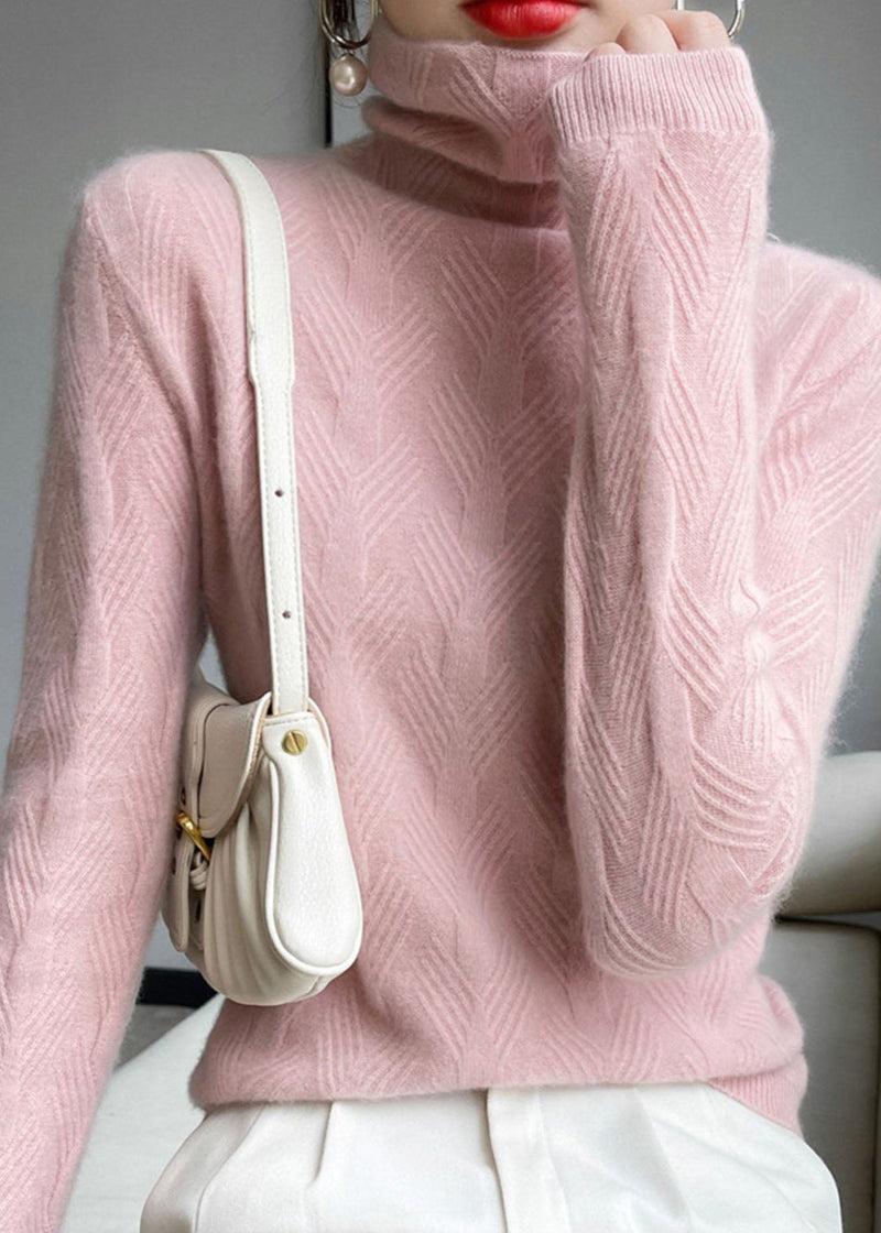Pink Turtle Neck Thick Wool Knit Top Winter
