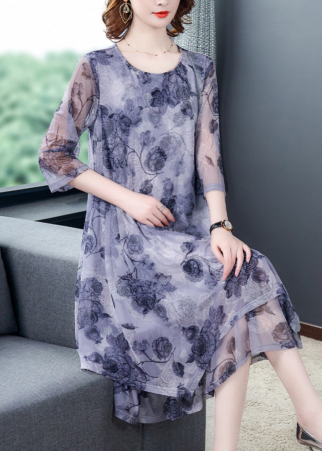 Print Layered Silk Maxi Dresses Bracelet Sleeve