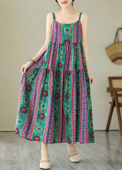 Print Patchwork Cotton Spaghetti Strap Dress Summer