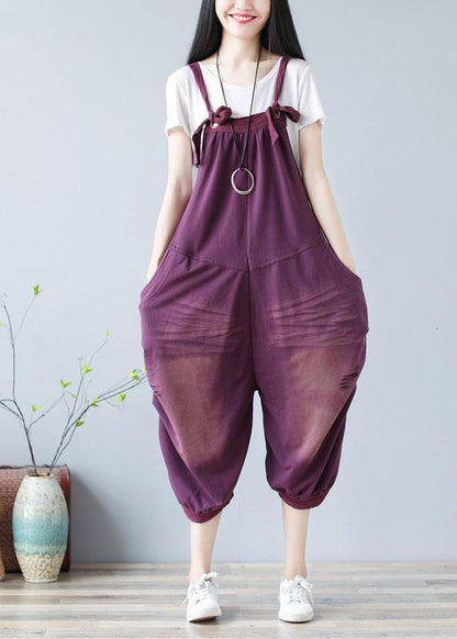 Purple Hole Patchwork Fall Cotton Romper