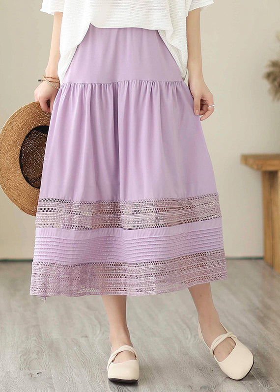 Purple Hollow Out Patchwork Cotton Skirts Summer