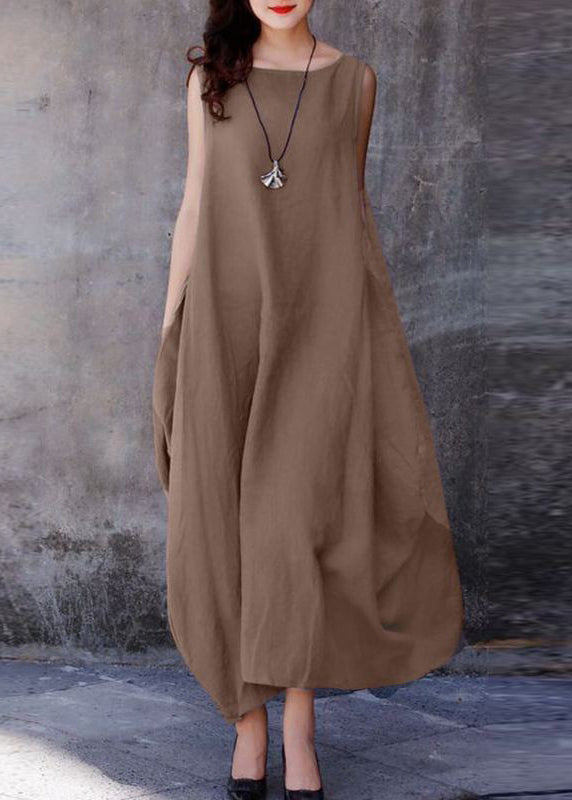 Grey Polka Dots O-neck Exra Large Hem Cotton Dresses Sleeveless