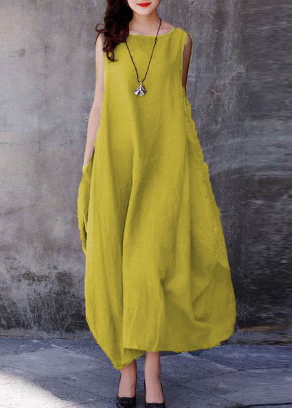 Grey Polka Dots O-neck Exra Large Hem Cotton Dresses Sleeveless