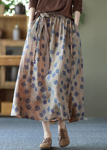 Purple Wrinkled Pocketsprint Linen Skirt Summer