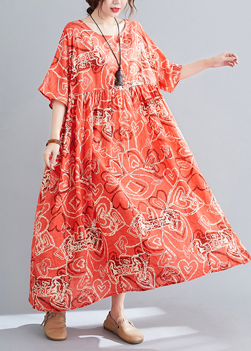 Red Oversized Print Exra Large Hem Cotton Dresses Summer