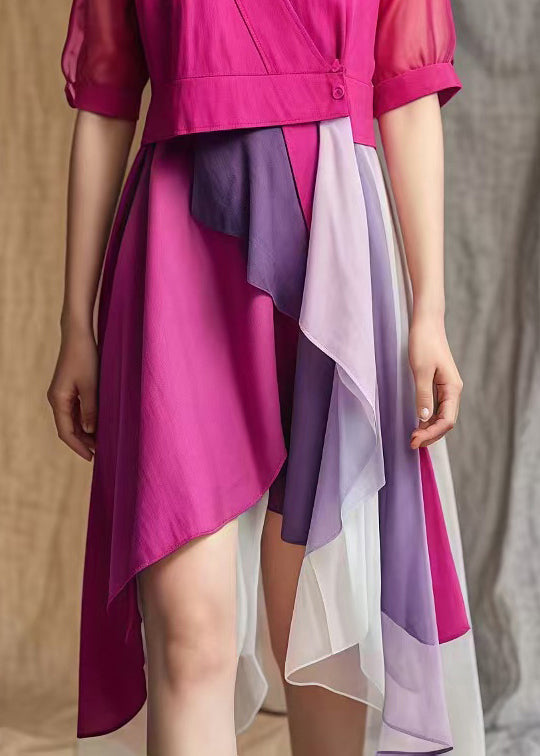 Rose Asymmetrical Patchwork Cotton Mid Dresses Summer