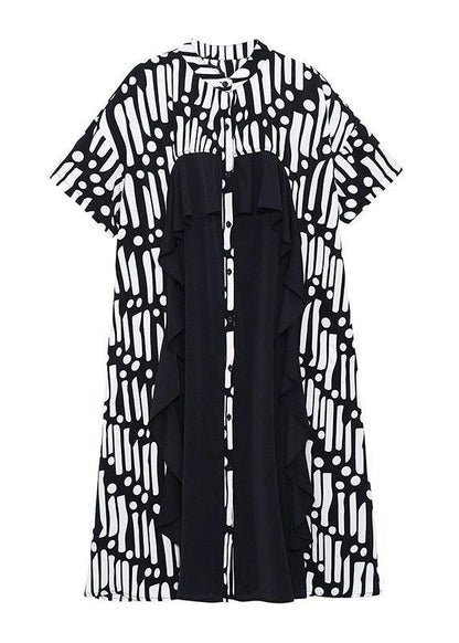 Ruffles Patchwork Button Down Ankle Dress