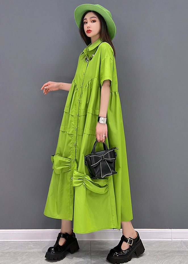 Green Peter Pan Collar Patchwork Oversized Dress Short Sleeve