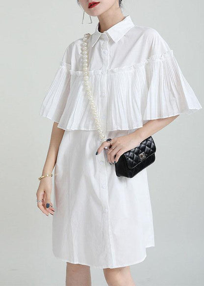 White Asymmetrical Design Wrinkled Summer Cotton Cloak Sleeves Sundress