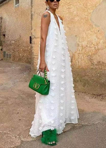 White Backless Ribbon Maxi Dress Sleeveless