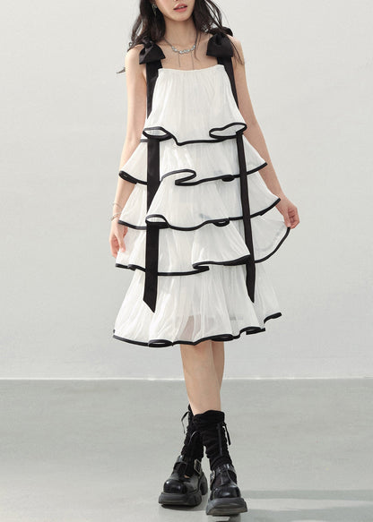 White Layered Ruffles Chiffon Mini Dress Summer